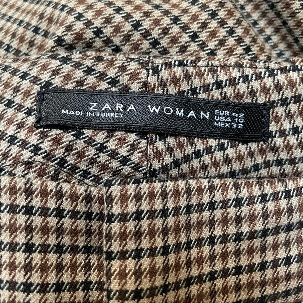 Zara Woman Houndstooth Check Trousers Beige Brown Black US 10